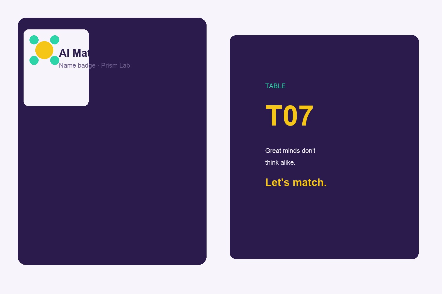 Photo mockup: badge + table + phone
